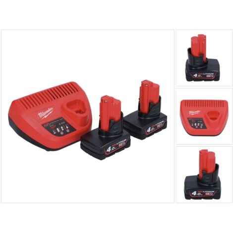 Milwaukee M12 NRG-402 Akku Starter Set 2x 12 V 4,0 Ah / 4000 MAh Li-Ion ...