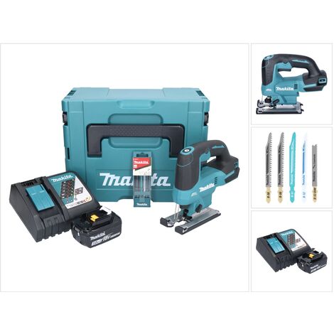 Makita DJV 184 RF1J Akku Stichsäge 18 V Brushless + 1x Akku 3,0 Ah + Ladegerät + 5 tlg. Stichsägeblatt Set + Makpac