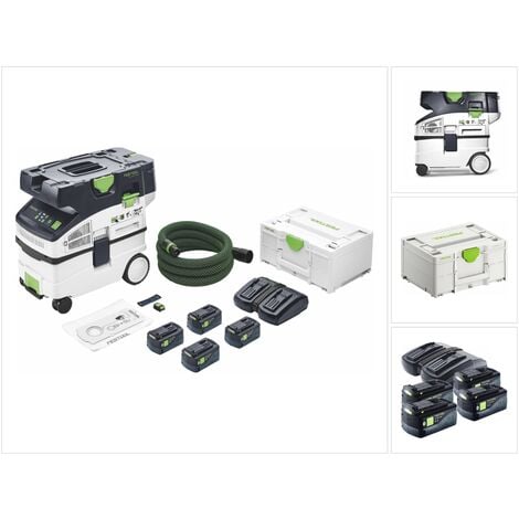 Festool CTLC MIDI I-Plus Akku Absaugmobil 36 V ( 2x 18 V ) Staubkl. L ( 577671 ) + 4x Akku 5,0 Ah + Doppelladegerät + Systainer