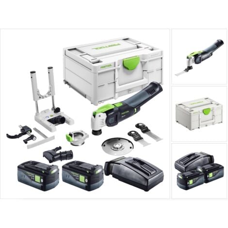 Festool VECTURO OSC 18 E-Basic Set Akku Oszillierer 18 V Starlock Max Brushless + 2x Akku 5,0 Ah + Ladegerät + 7 tlg. Zubehör Set + Systainer