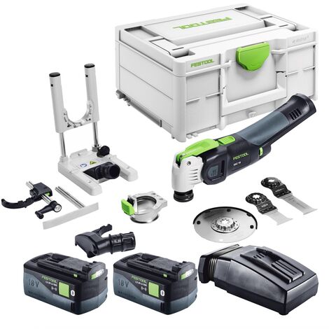 Festool VECTURO OSC 18 E-Basic Set Akku Oszillierer 18 V Starlock Max Brushless + 2x Akku 5,0 Ah + Ladegerät + 7 tlg. Zubehör Set + Systainer