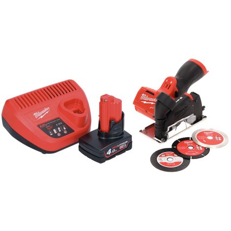 Milwaukee M12 FCOT-401 Multimaterialschneider 12 4,0 Ladegerät mm + Brushless 1x V Ah 76 + Akku