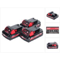 Milwaukee M18 HB3 High Output 3x 18 V 3,0 Ah / 3000 mAh Li-Ion Akku ( 3x 4932471069 ) mit Ladestandsanzeige