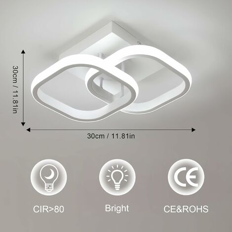 Plafonnier LED 30W Design moderne Blanc Froid 6000K Cercle Carré Lampe de Plafond  Pour Cuisine Salle