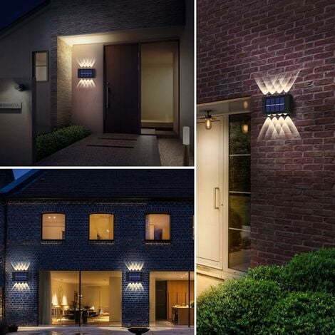 2 pièces Applique solaire Extérieur Lampe murale LED Blanc Chaud 3000K Pour  Cour Jardin Couloir Terrasse