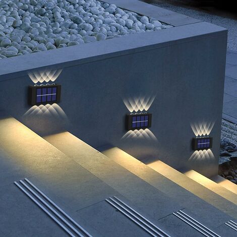 Applique solaire Extérieur IP54 Lampe murale LED Blanc Chaud 3000K Pour  Cour Jardin Couloir Terrasse Proche Mur Pathway Patio Villa