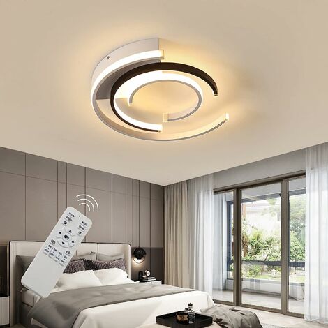 Plafonnier LED moderne 36W 41cm avec télécommande géométrie rond noir et  blanc dimmable encastrable pour salon chambre cuisine
