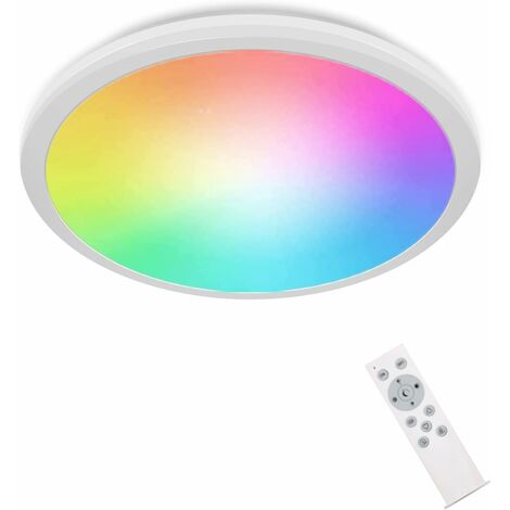 Plafonnier LED 24W RGB, Luminaire Plafonnier avec Télécommande Dimmable  2700-6500K IP54 Imperméable pour Bain, Chambre, Salon, Cuisine[Classe  énergétique E] [Classe énergétique E]