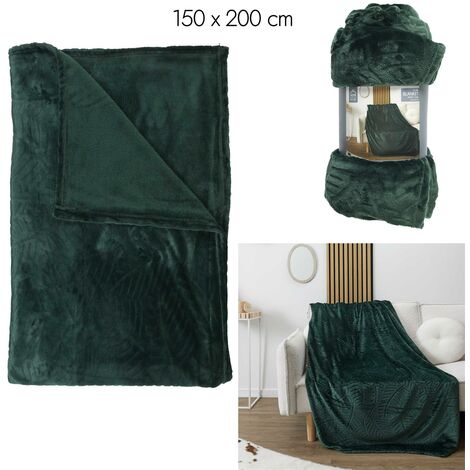 Plaid Flanelle Embosse Vert Sapin 150x200cm M12 (1/4)