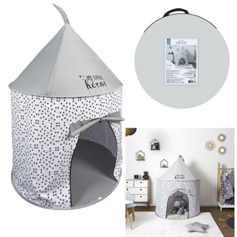 Tente pop up grise pour enfants – Dimensions H135 x D100 cm – 100% polyester – Montage facile et notice incluse – The Home Deco Kids
