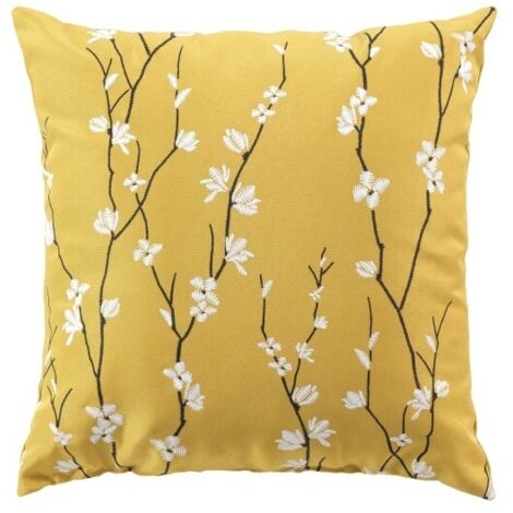 Coussin Déco Imprimé "sakura" 45x45cm Jaune (1/4)