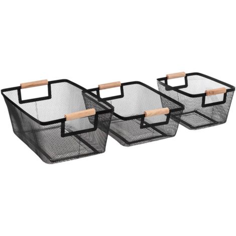 Lot de 3 paniers métal et bois