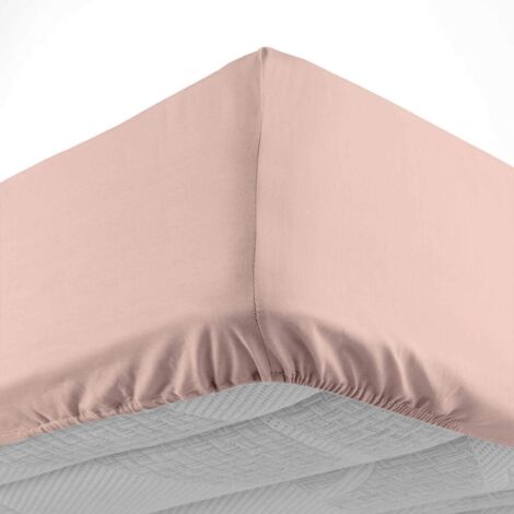 Drap housse 2 personnes 140 x 190 cm uni 57 fils lina Rose
