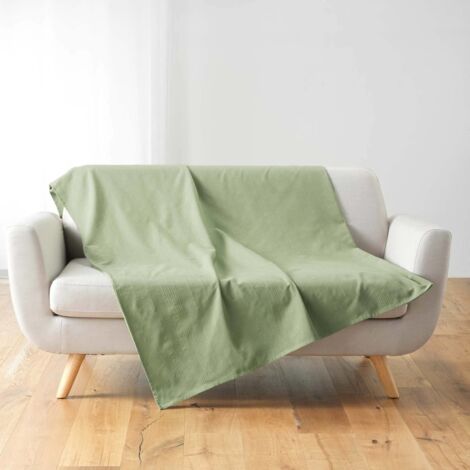 Douceur D'Intérieur – Plaid uni en polycoton 180x220 cm – Couleur sauge – Ourlet discret – Pour canapé et lit – Élégance moderne