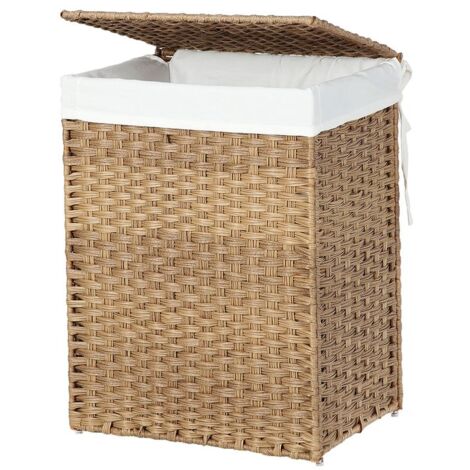 Panier à linge tissé en rotin PP – Dimensions 46 x 33 x 60 cm – Capacité 25 kg – Sac en coton inclus – Tresice France