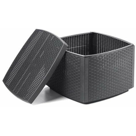 Progarden – Table coffre de jardin carrée en polypropylène – Effet rotin gris anthracite – Dimensions 53 x 53 x 40 cm – Résistante aux UV et étanche