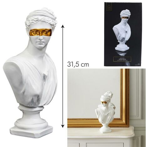 Statue Buste Femme Masque Doré Hauteur 31,5 cm - Décoration Home