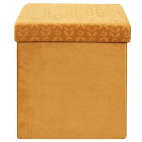 The Home Deco Factory – Coffre pouf pliable rétro moutarde – Assise capitonnée 38 cm – Rangement optimisé – Poids supporté 110 kg