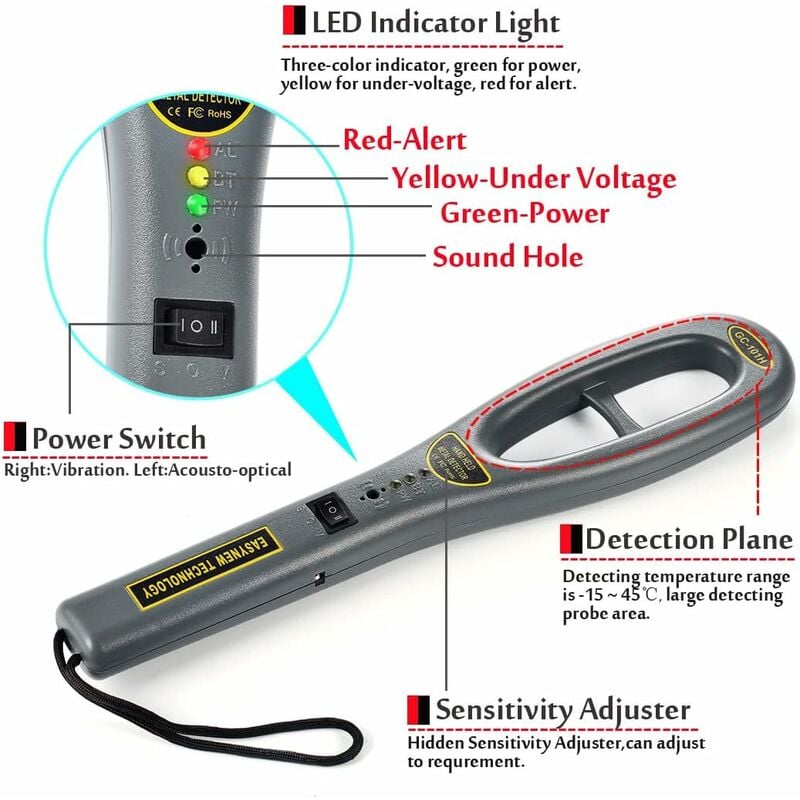 Hand Held Metal Detector, Portable High Sensitivity Metal Detector