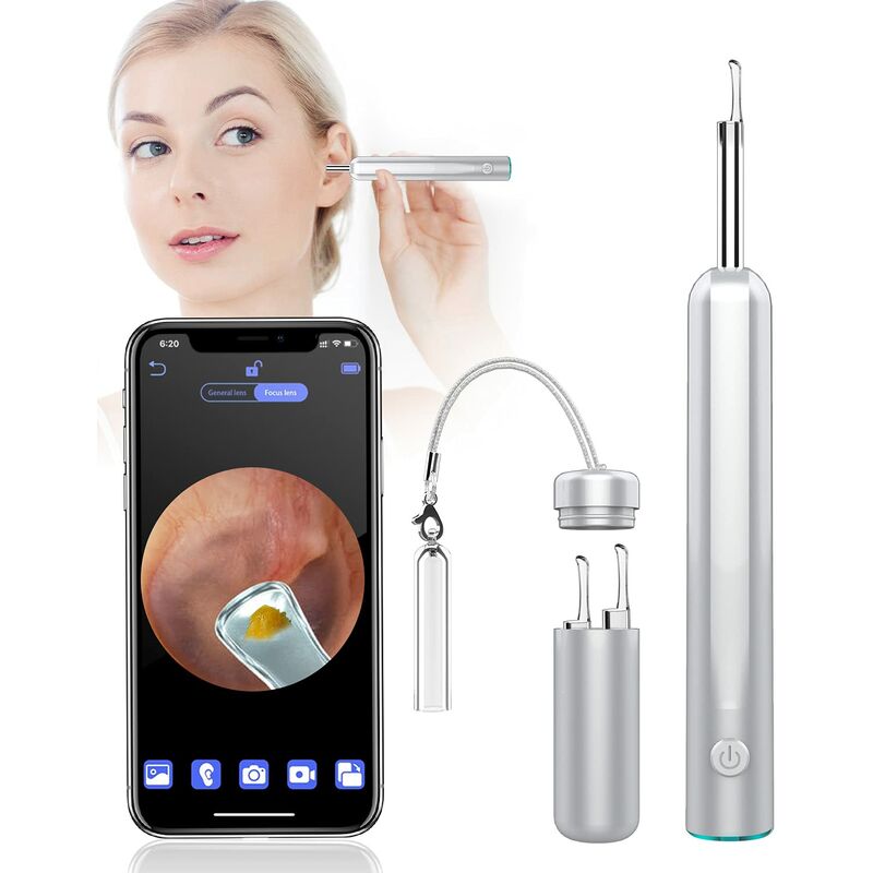 1080P Borescope Camera, 3.9mm Ear Cleaning, with 6 LED Lights, Suitable for  iPhone and Android, Earwax Remover, IP67 Waterproof, Suitable for  Dogs/Kids-Silver