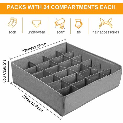 A Gray 17-Compartment Foldable Underwear Storage Box With Lid, 44*28*11cm  Storage Box With Lid, Sock Drawer Storage Box, Storage Box With Compartments