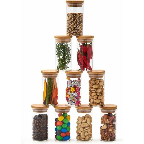 EZOWare Set of 10 Glass Spice Jars, Airtight Clear Decorative Herbs Bo