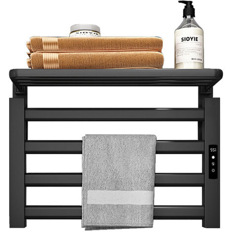 Wall Mounted Electric Towel Rail Heated Towel Rail 80W Low Consumption IP45 Electric  Towel Rack with Timer Electric Towel Dryer Radiator Bathroom,Black