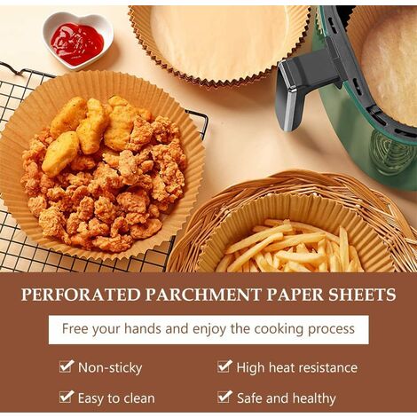 100PCS Air fryer Dispasable Paper Liner Round 6.3inch Non-stick Parchment Airfryer  Liners Oil-proof White Food Grade Baking Air fryer Paper basket Tray  Steamer Cooking Roasting Microwave Accessories 