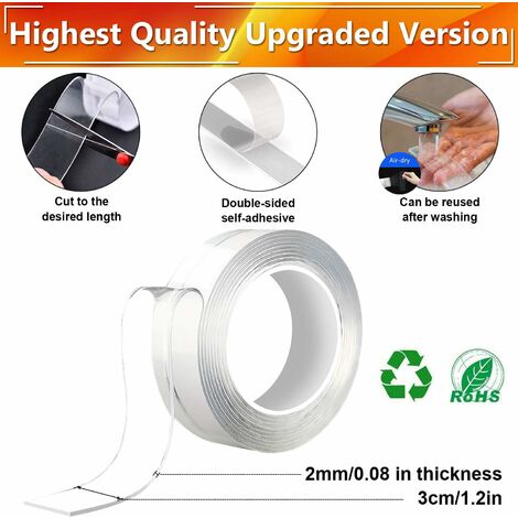 Double Sided Nano Tape 1.2 Inch x 16.5 Feet Strong Mounting Tape Heavy Duty  Gel Tape Clear Traceless Washable No Residue for Home Office Store Deco