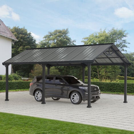 Abri de voiture en acier EIGER en gris - 367cm x 610cm