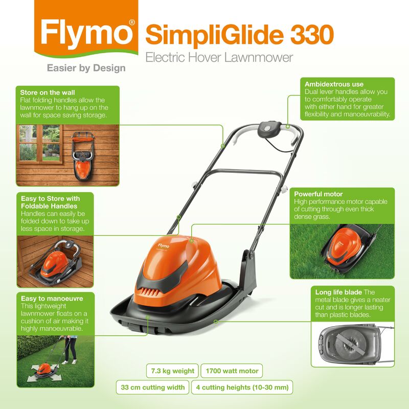 Flymo SimpliGlide 330 Corded Hover Lawnmower 1700W