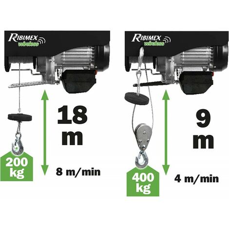 RIBIMEX PE200/400T PARANCO ELETTRICO TELECOMANDATO 200/400 KG, FUNE 18 M