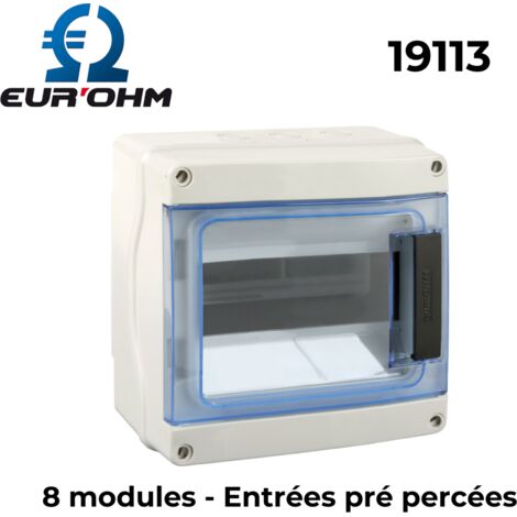 Eur Ohm – Coffret étanche IP65 1 rangée 8 modules – Entrées défonçables pour installation extérieure – Protection optimale contre intempéries