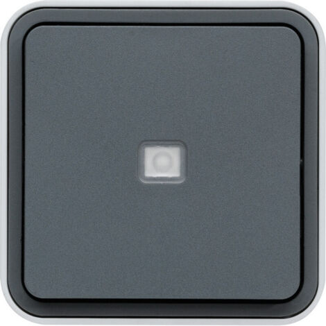 Poussoir à fermeture lumineux rouge étanche Cubyko complet en saillie - Gris - WNC023 - Hager