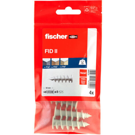 Fischer – Cheville d'isolation nylon FID II 4B – Longueur 50mm – Pour panneaux isolants en polystyrène et polyuréthane – Lot de 4 unités