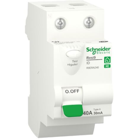 Schneider – Interrupteur différentiel 1P+N 40A R9ERA240 – Type A – Encliquetable sur rail DIN – Protection appareils modernes