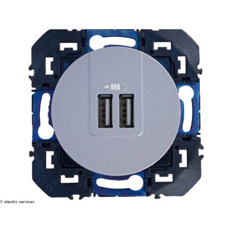 Double prise USB Type-A Dooxie 3A finition alu - 600443 - Legrand