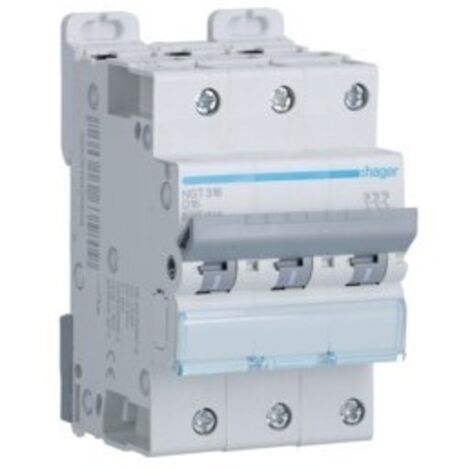 Disjoncteur 3P- sans neutre - 6-10kA - 16A - 3 modules - Courbe D - NGT316 - Hager (1/2)