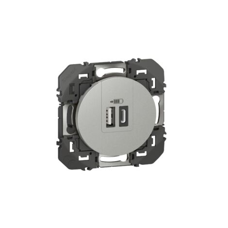 Double prise USB 1 Type-A + 1 Type-C Dooxie 3A finition alu – 600449 – Legrand