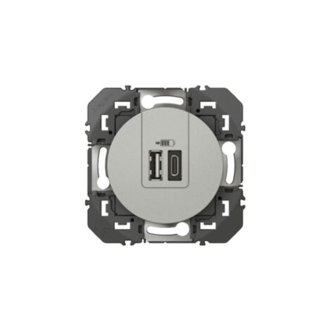 Double prise USB 1 Type-A + 1 Type-C Dooxie 3A finition alu – 600449 – Legrand