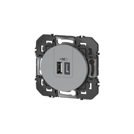 Double prise USB 1 Type-A + 1 Type-C Dooxie 3A finition alu – 600449 – Legrand