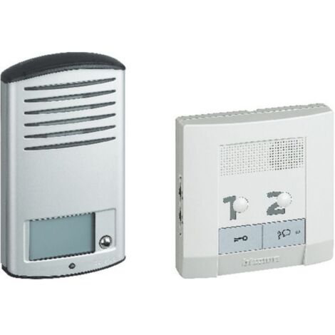 Bticino – Kit portier audio mains libres 364211 – 2 fils – Alimentation 230V – Montage saillie – Platine extra-plate avec porte-étiquette lumineux