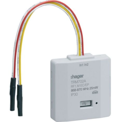 Hager – Micro module radio 2 entrées KNX – Alimentation pile lithium 3V – 10m distance liaison – IP30 – Dimensions 11x39x41mm