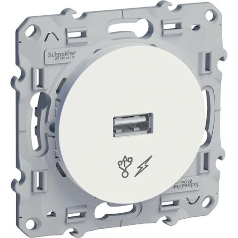 Schneider Electric – Chargeur USB double 2.1A – Prise USB type A – Installation facile par vis ou griffes – Finition blanche brillante - S520407 (1/7)