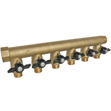 Ayor – Collecteur sanitaire monobloc M-F 3/4' – 6 sorties avec mini-vannes intégrées – Laiton haute qualité – Entraxe 50 mm (1/4)
