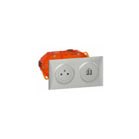 Kit prise de courant Surface + module de charge 2 USB Dooxie - Alu - 300408 - Legrand