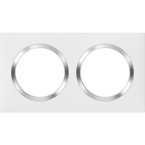 Legrand – Plaque carrée Dooxie 2 postes – Finition blanc brillant avec bague effet chrome – Montage horizontal/vertical – Rattrapage jusqu'à 1,5mm
