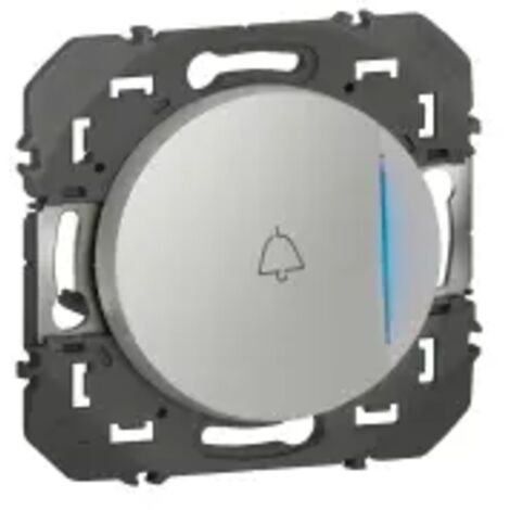 POUSSOIR LEGRAND DOOXIE SIMPLE AVEC VOYANT LUMINEUX ET MARQUAGE SONNETTE 6A 250V FINITION ALUMINIUM LEG600118