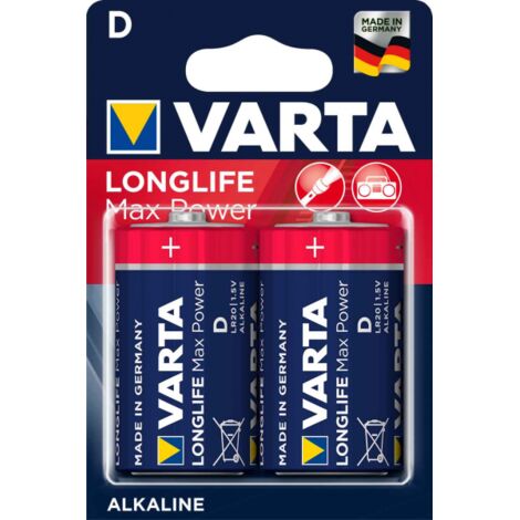 Pile Alcaline LR20 Longlife Max Power 16500 mAh 1.5 V - Blister de 2 - 4720 - Varta