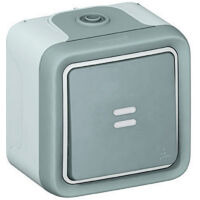 Legrand – Interrupteur avec témoin complet IP55 10AX saillie – Connexion à bornes automatiques – Mécanisme livré complet avec 2 embouts – Poussoir gris